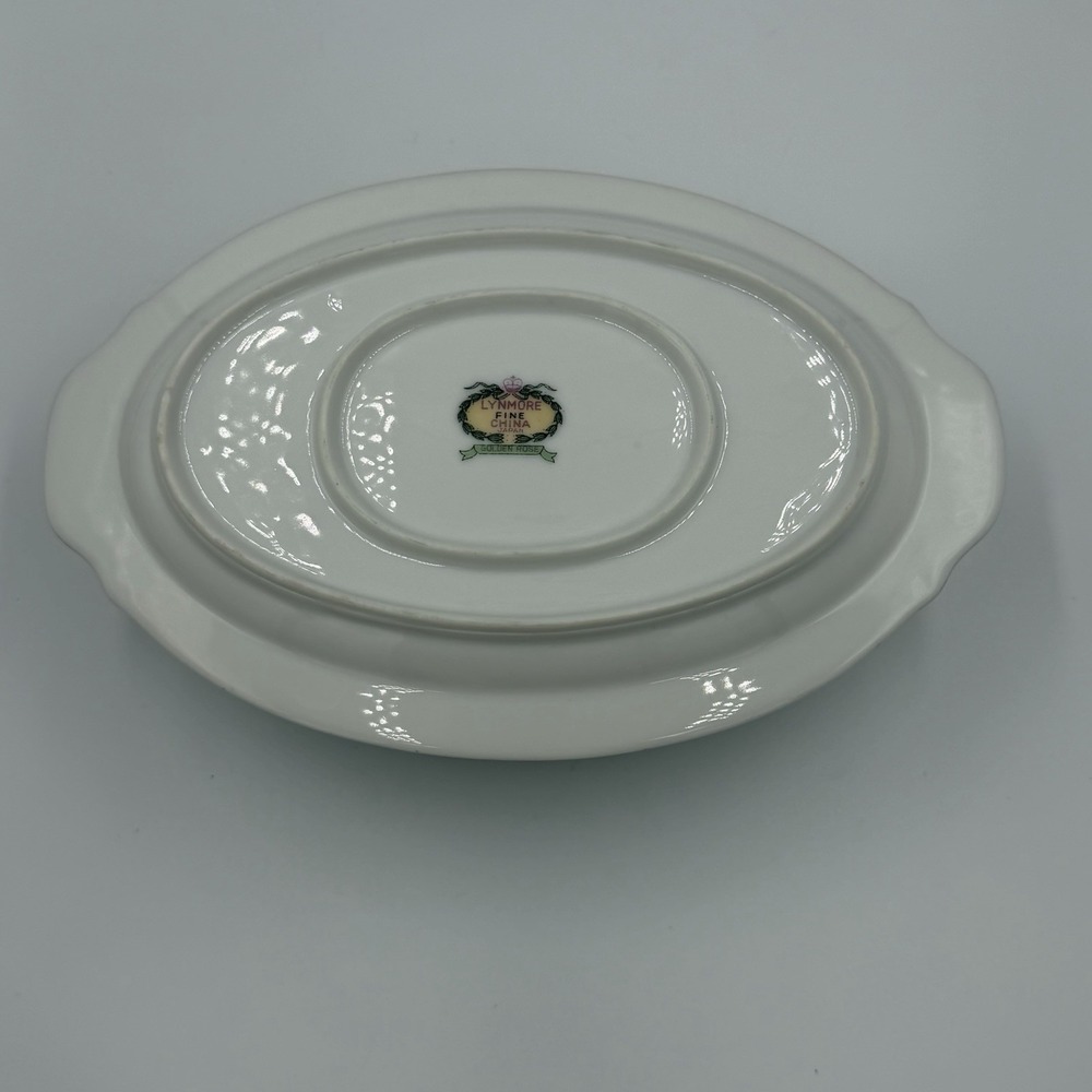Vintage Lynmore Golden Rose Fine China Gravy Boat With Attached Plate - Picture 8 of 8